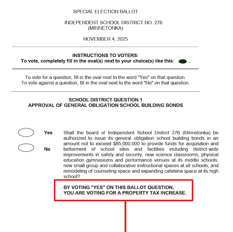 Example ballot for the November 4th building bond referendum
